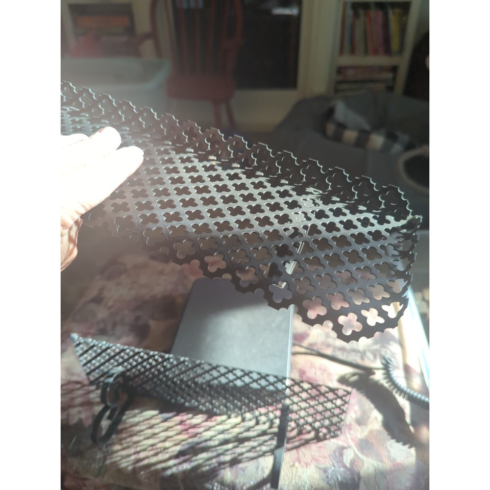 2 Vintage Black Metal Mesh Wall Shelves MCM Filigree Stamp Cut - Picture 7 of 11
